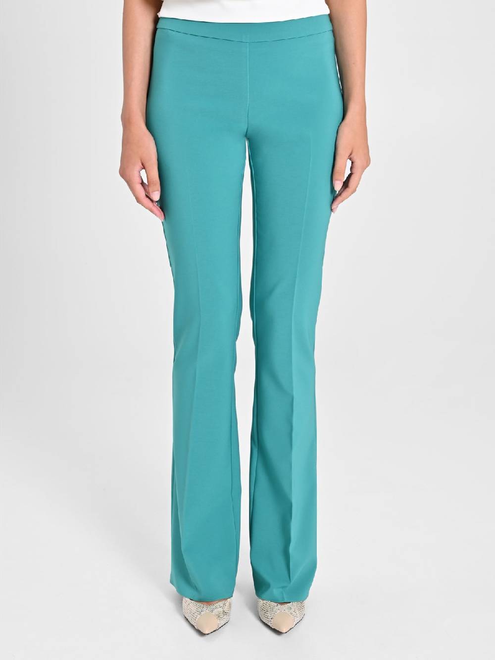 Rinascimento Pantaloni Flared in Tessuto Tecnico Verde Giada Liquidazione