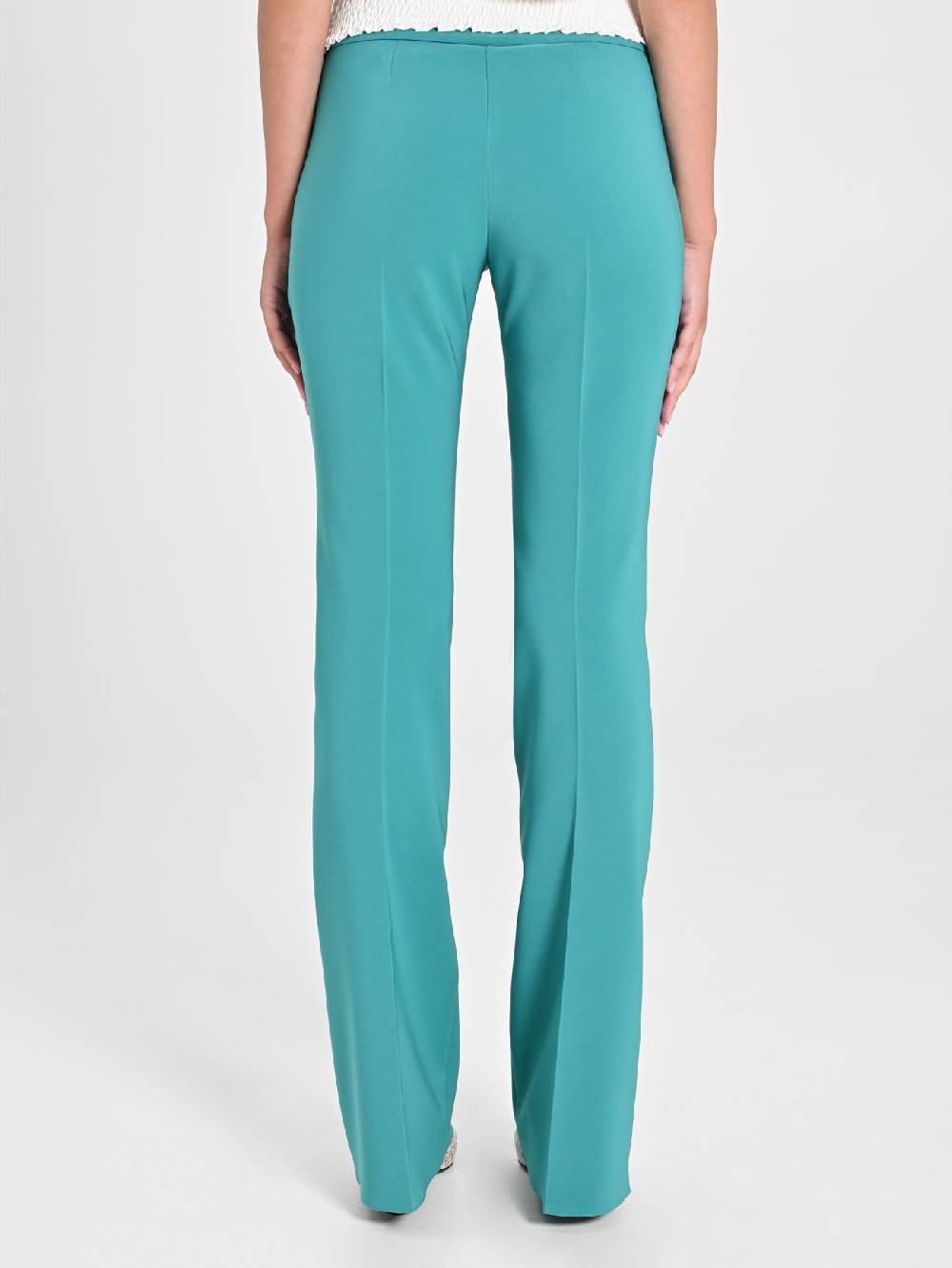 Rinascimento Pantaloni Flared in Tessuto Tecnico Verde Giada Liquidazione