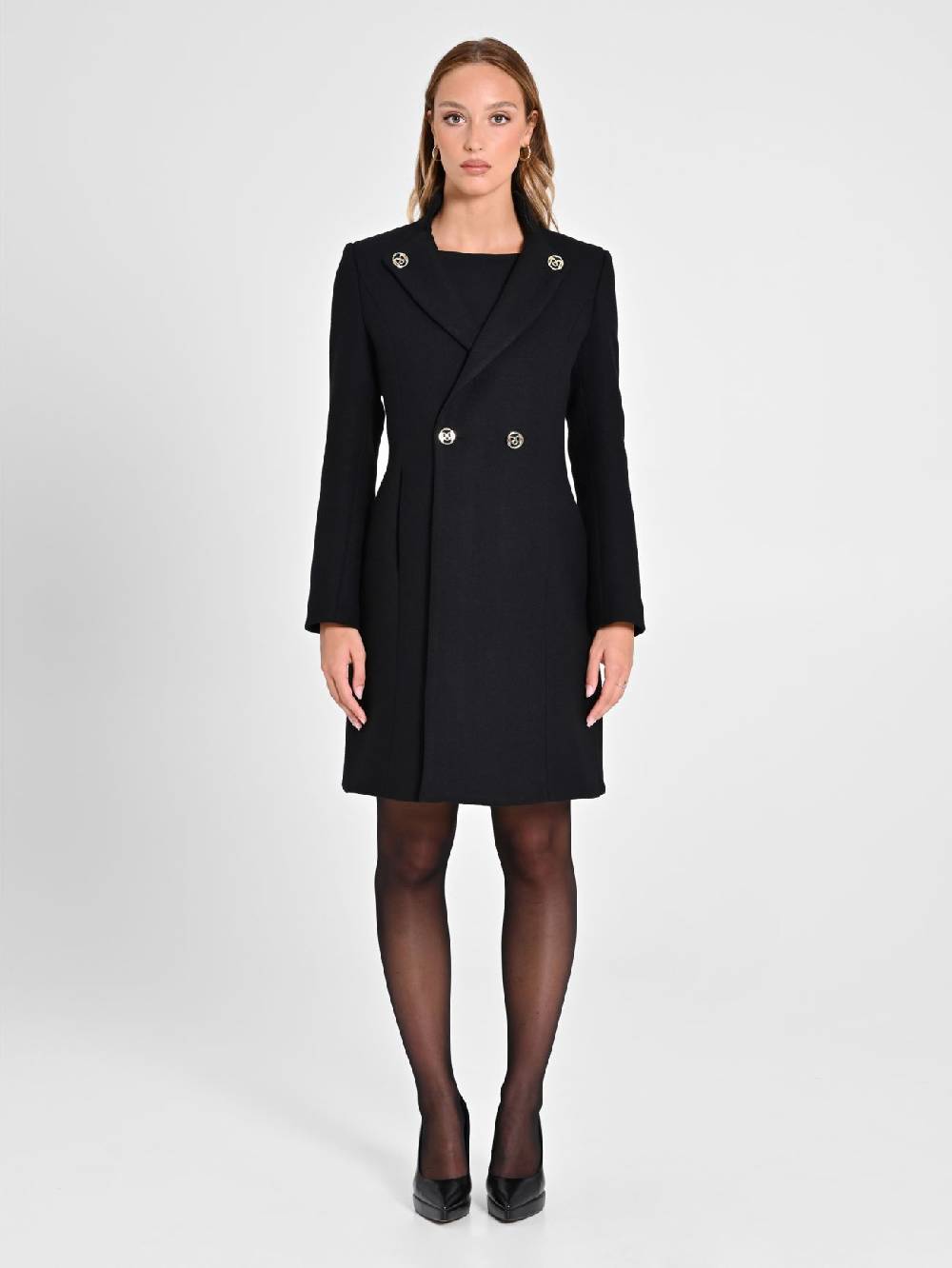 Rinascimento Cappotto Nero con Collo in Piedi Offerta settimanale