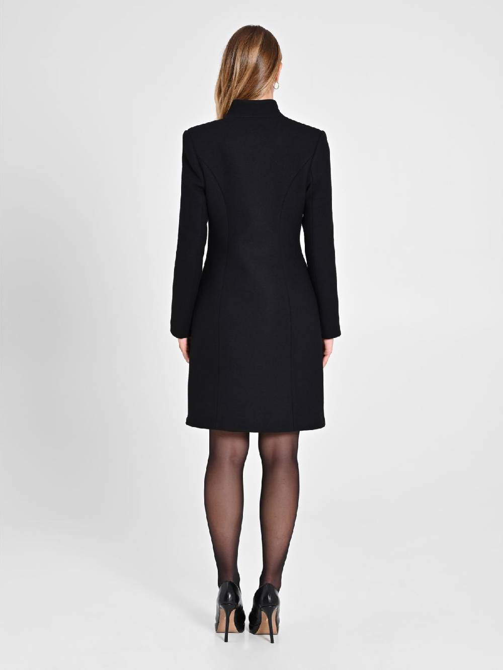 Rinascimento Cappotto Nero con Collo in Piedi Offerta settimanale