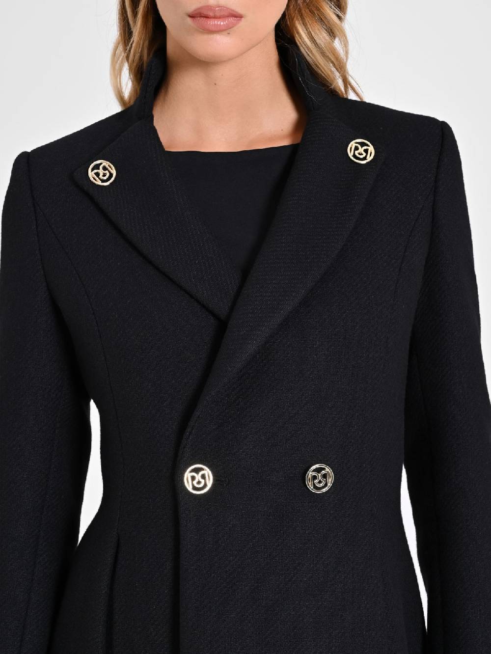 Rinascimento Cappotto Nero con Collo in Piedi Offerta settimanale