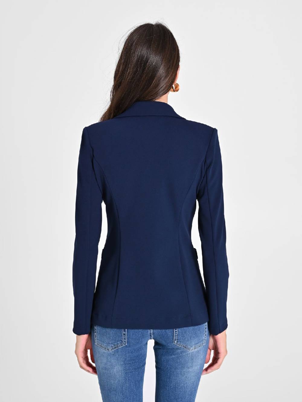 Rinascimento Giacca Doppiopetto Blu in Scuba mano Crepe Latest stili