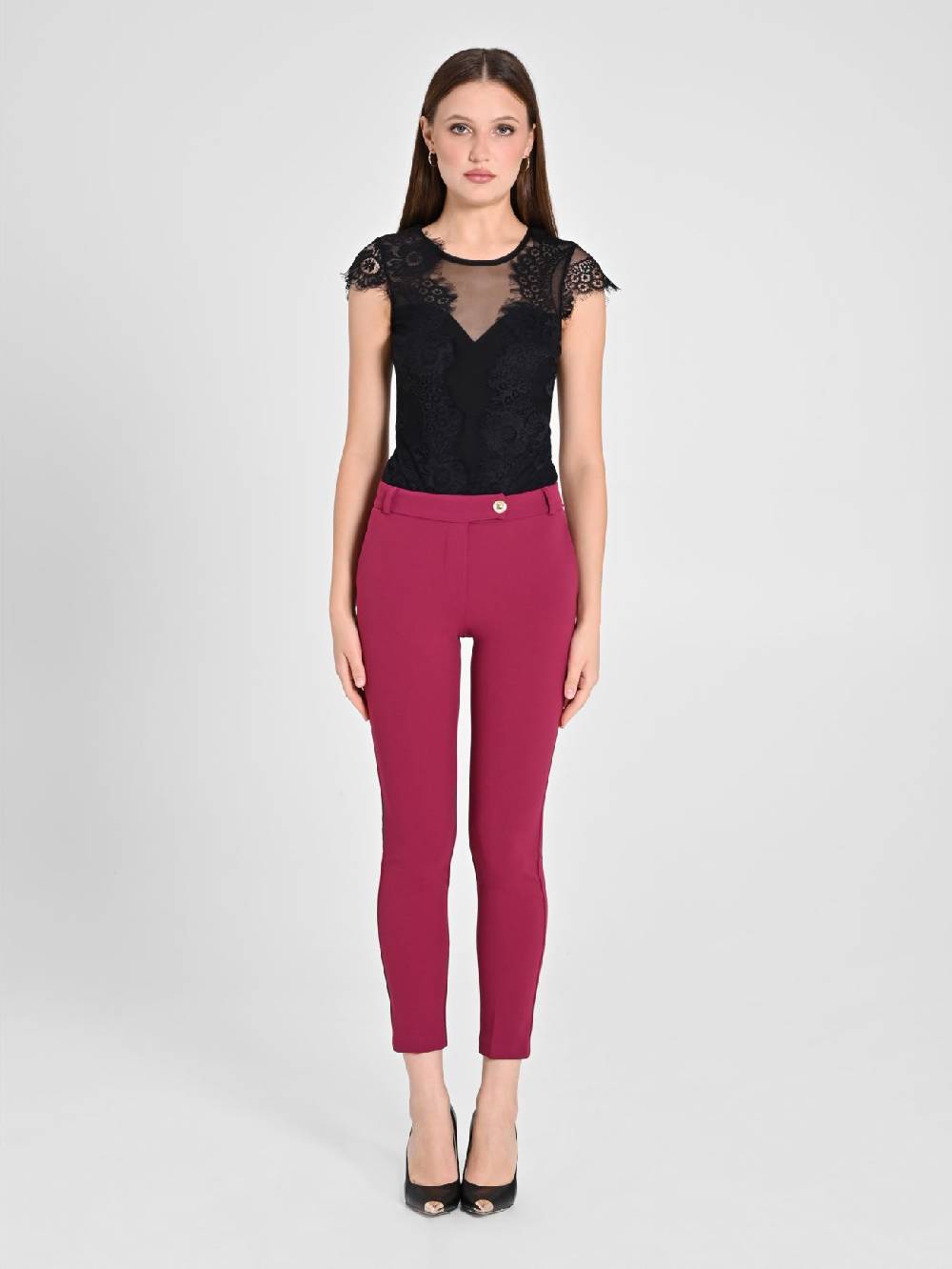 Rinascimento Pantaloni Straight in Scuba mano Crepe Bordeaux Enormi sconti