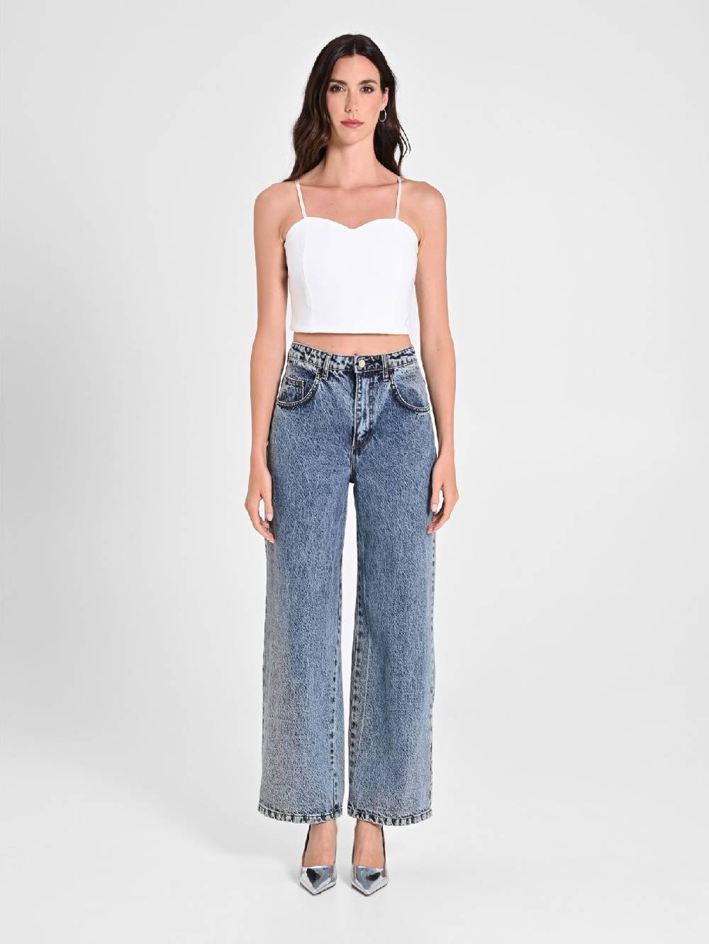 Rinascimento Crop Top Bianco con Scollo a Cuore In Linea