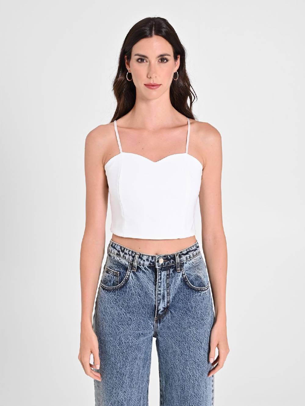 Rinascimento Crop Top Bianco con Scollo a Cuore In Linea