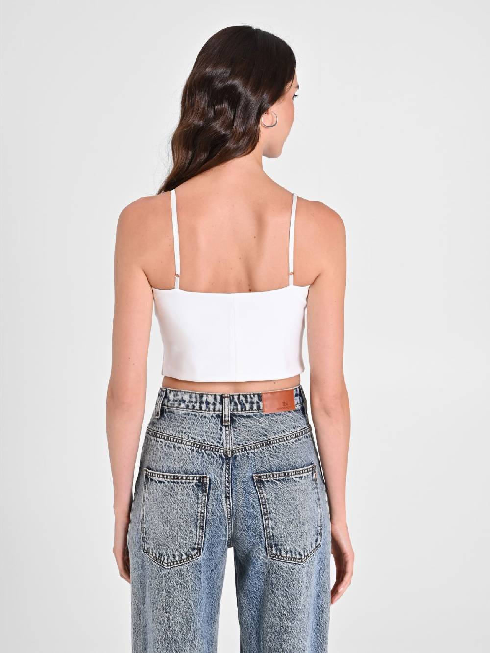 Rinascimento Crop Top Bianco con Scollo a Cuore In Linea