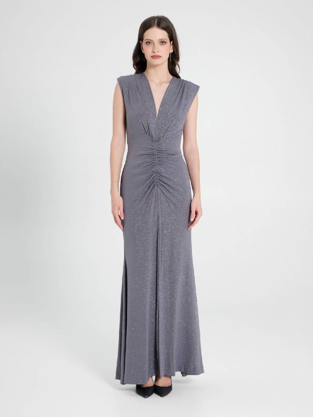 Rinascimento Abito Arriccio Microglitter Grigio Donna Promozione Limitata