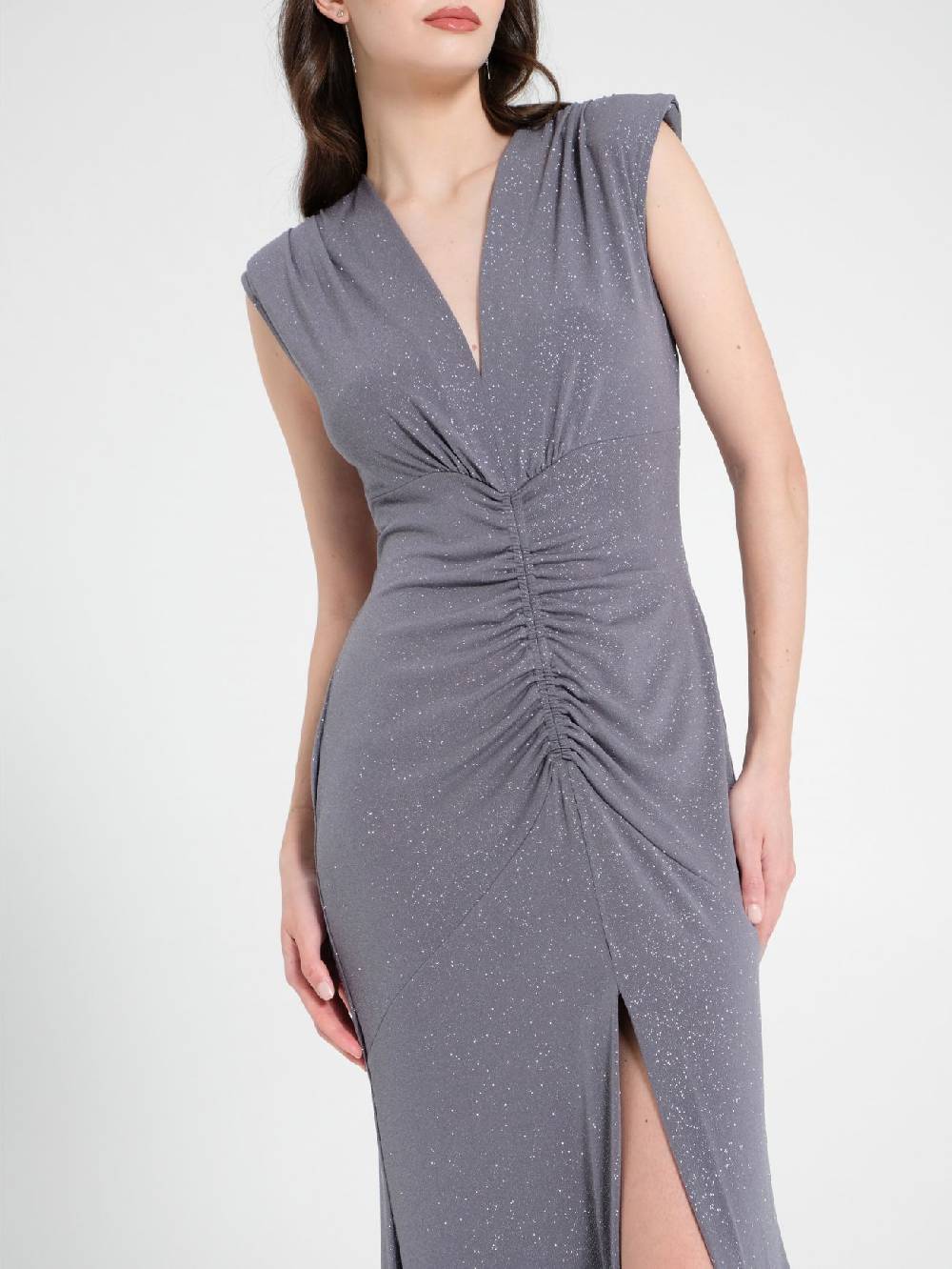 Rinascimento Abito Arriccio Microglitter Grigio Donna Promozione Limitata