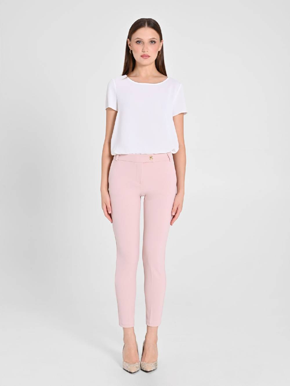 Rinascimento Pantaloni Straight in Scuba mano Crepe Rosa Grandi sconti