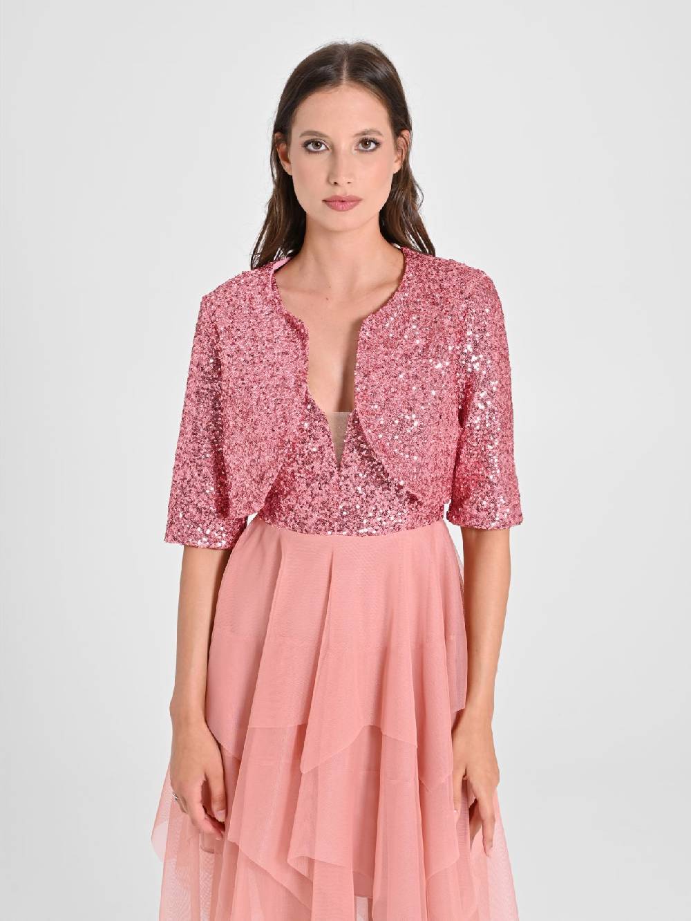Rinascimento Coprispalle Aperto in Paillettes Rosa Bestseller