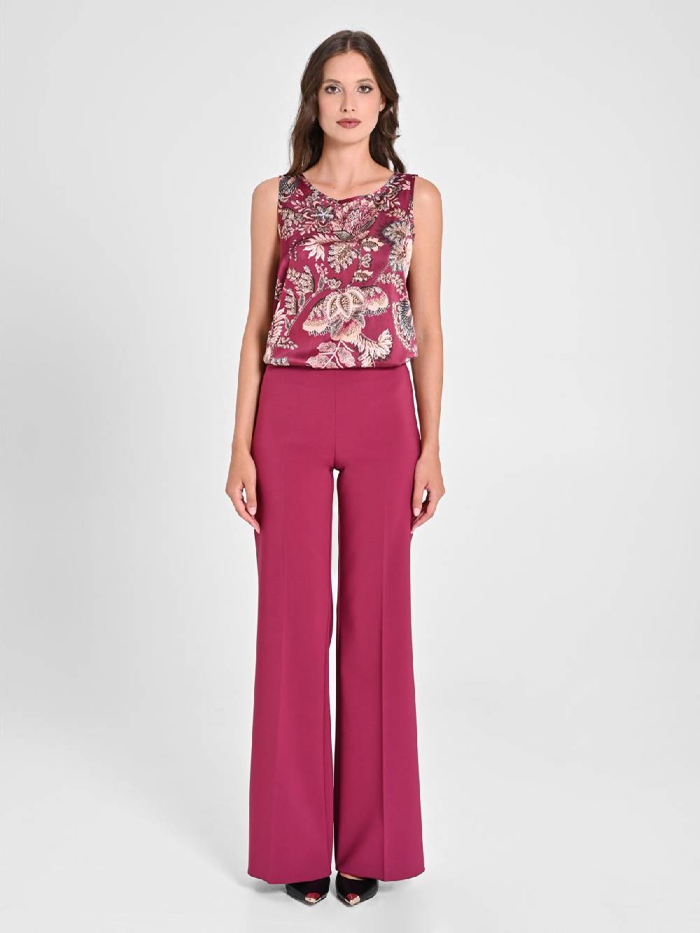 Rinascimento Pantaloni Palazzo in Tessuto Tecnico Bordeaux Donna Offerte speciali