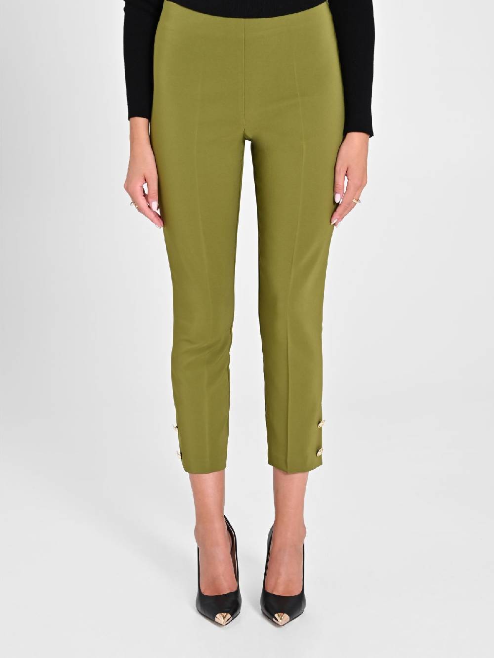 Rinascimento Pantaloni Slim in Tessuto Tecnico Verde Muschio Offerta settimanale
