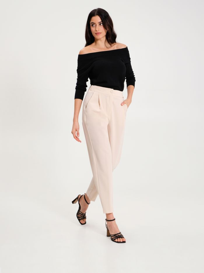 Rinascimento Pantaloni Carota con Punto Smock Beige Soddisfazione Garantita
