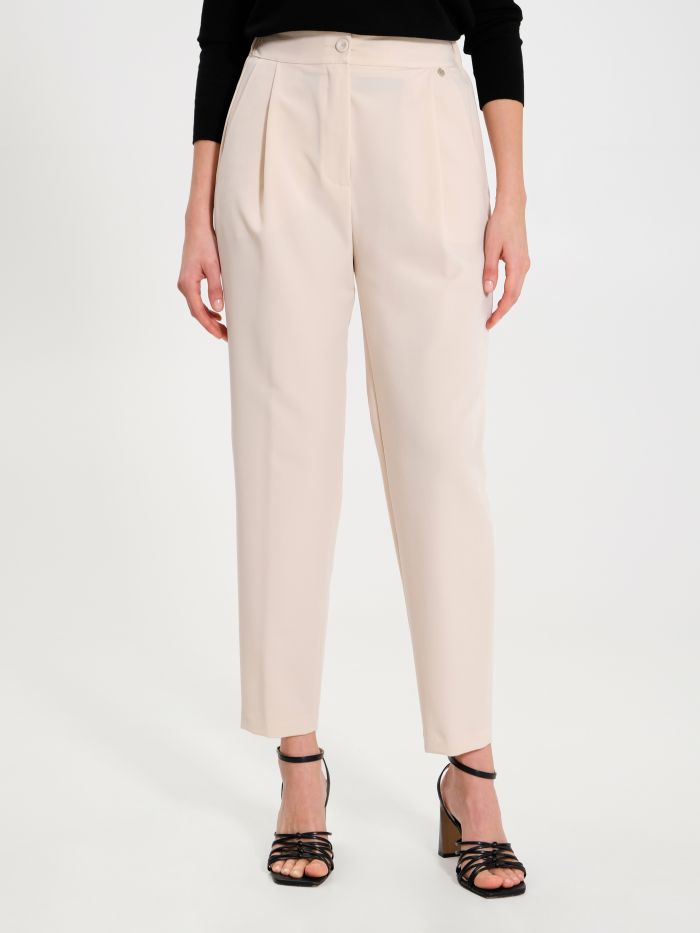 Rinascimento Pantaloni Carota con Punto Smock Beige Soddisfazione Garantita