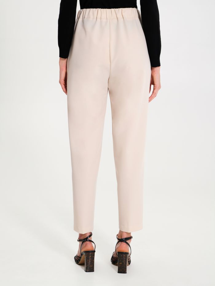 Rinascimento Pantaloni Carota con Punto Smock Beige Soddisfazione Garantita