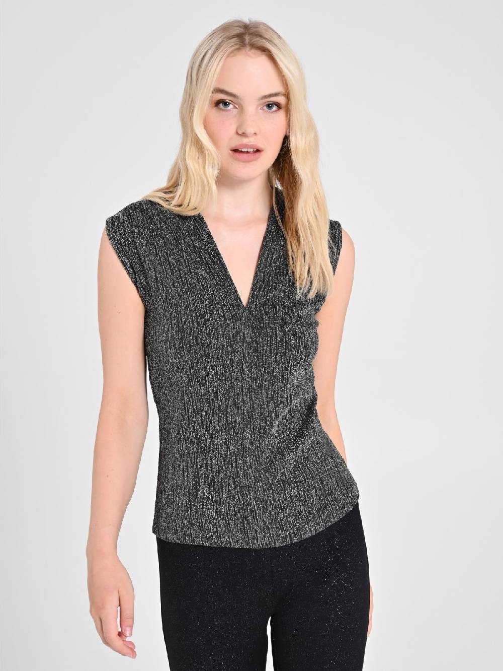 Rinascimento Top Nero & Argento Lurex Sconto