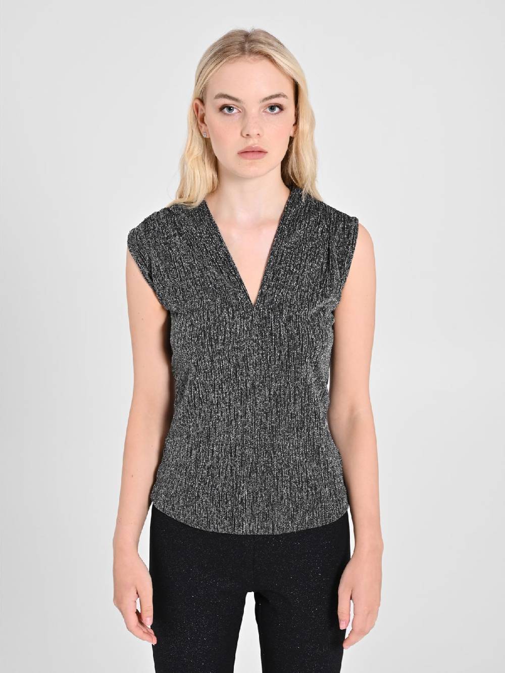 Rinascimento Top Nero & Argento Lurex Sconto