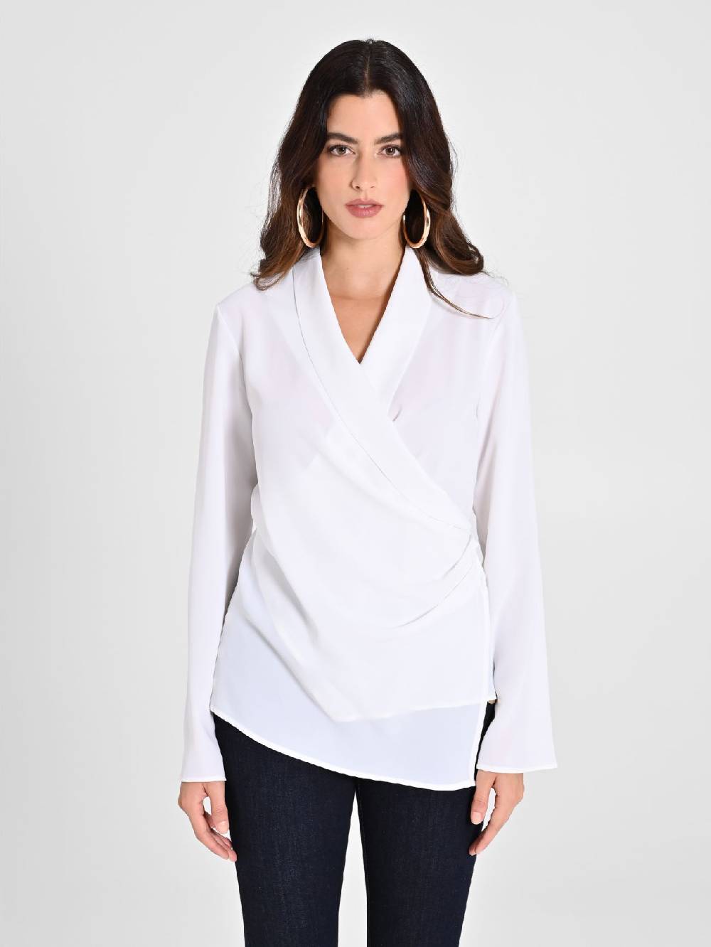 Rinascimento Blusa Bianca con Drappeggio Offerte