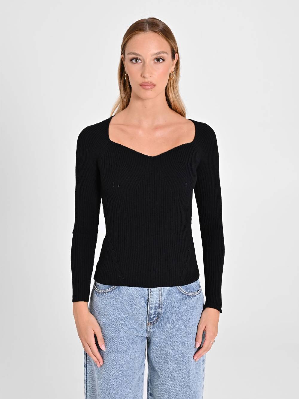 Rinascimento Maglia Nera con Scollo a Cuore I Più Venduti