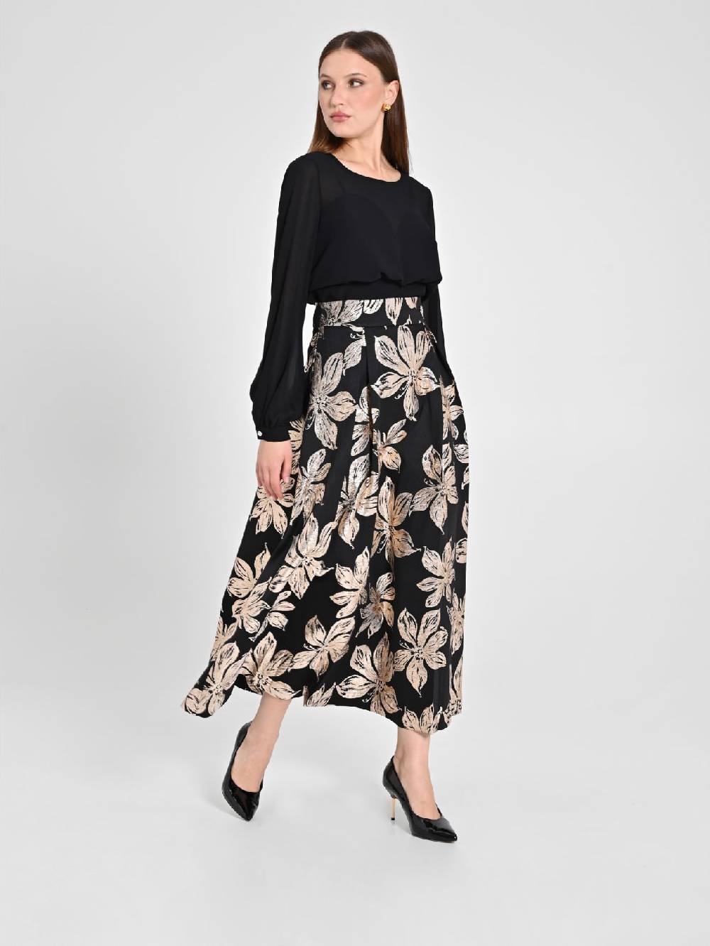 Rinascimento Gonna Fiori Dorati Jacquard Grande vendita