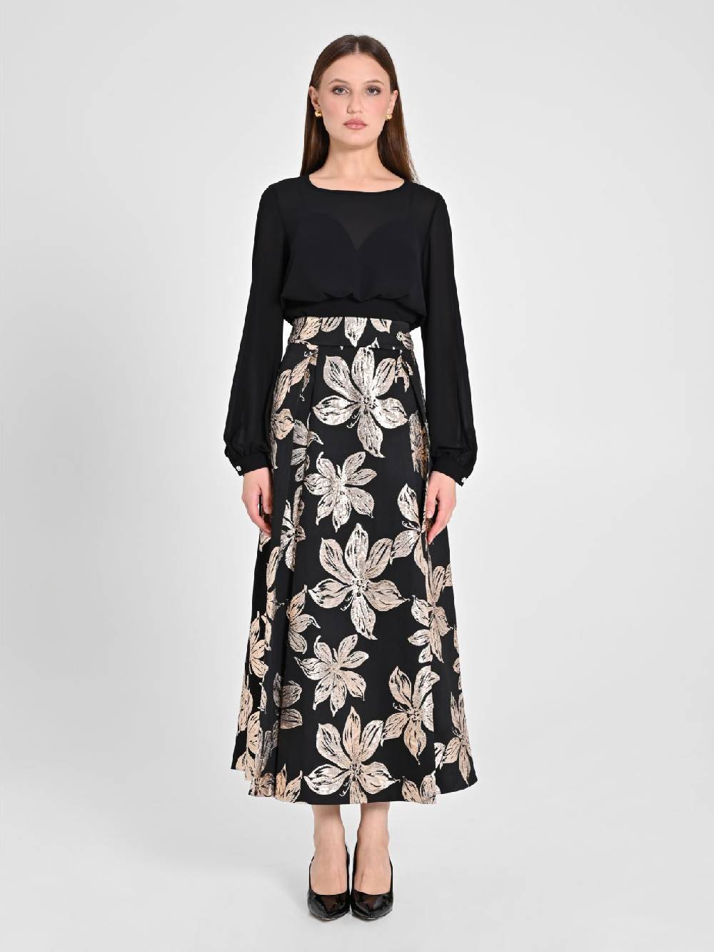 Rinascimento Gonna Fiori Dorati Jacquard Grande vendita