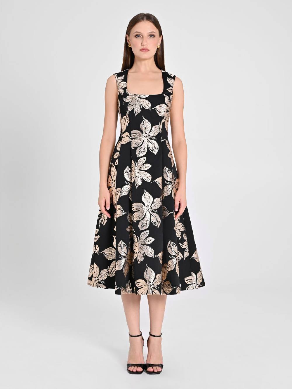 Rinascimento Abito Fiori Dorati Jacquard Fornitura limitata