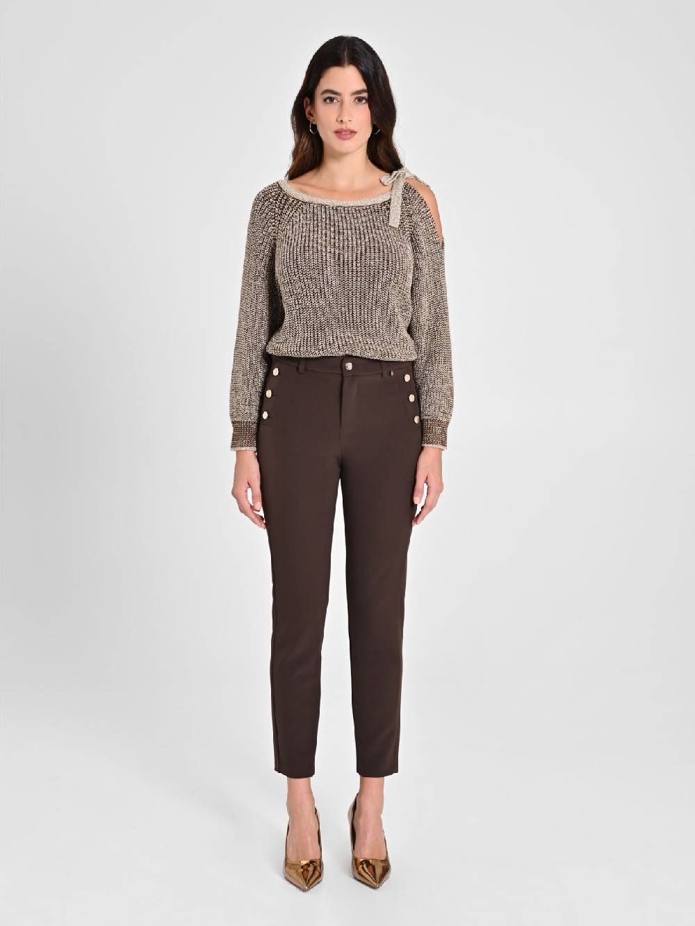 Rinascimento Pantaloni Skinny Marroni Offerta San Valentino