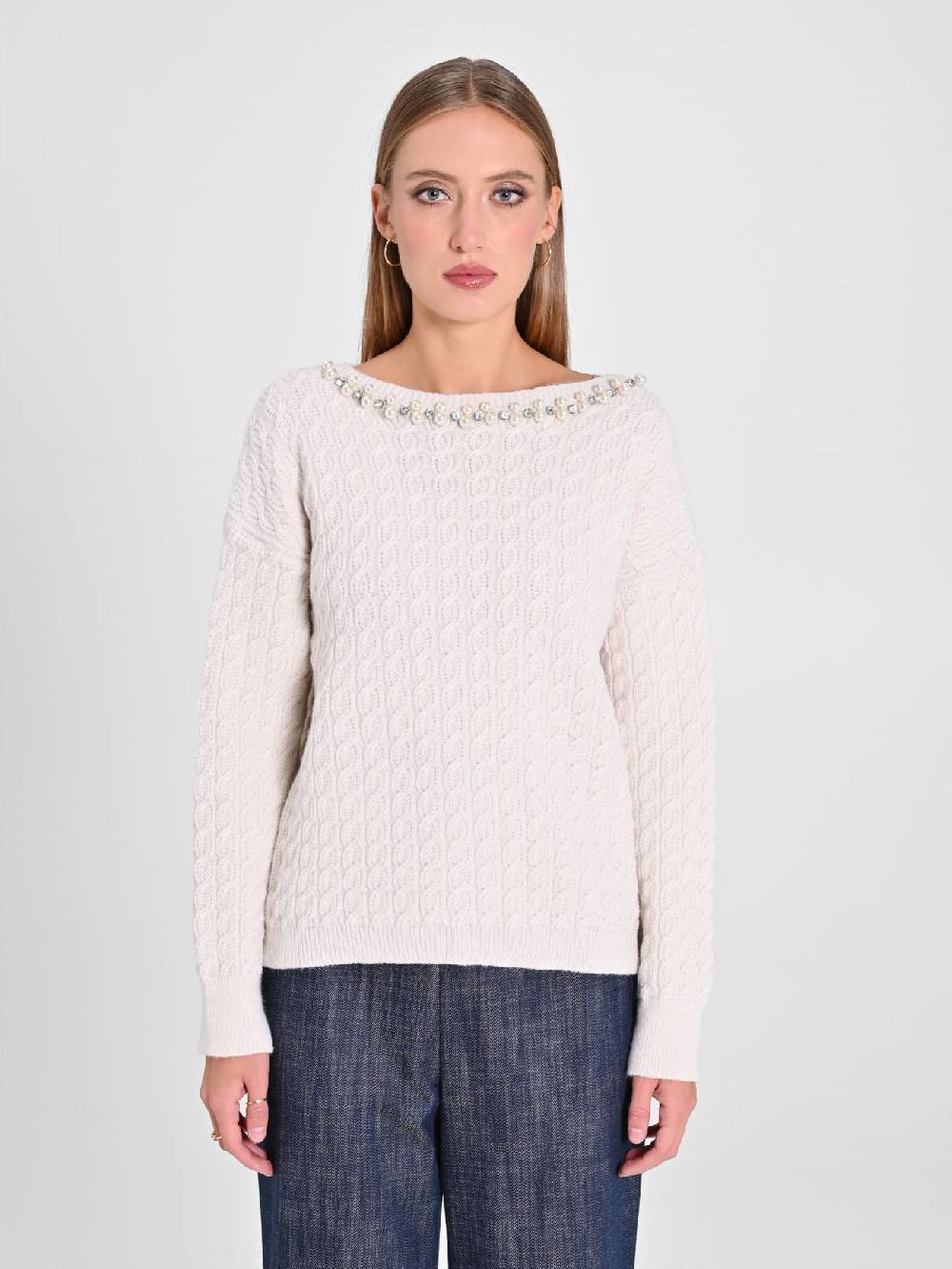 Rinascimento Maglione Bianco scollo Perle ACQUISTA ORA