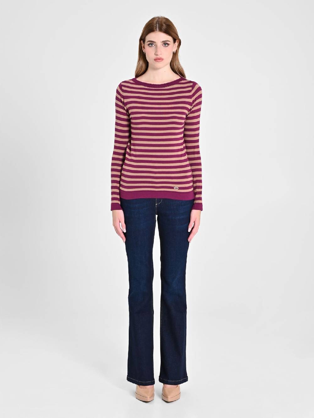 Rinascimento Maglioncino a Righe Beige & Bordeaux Italia