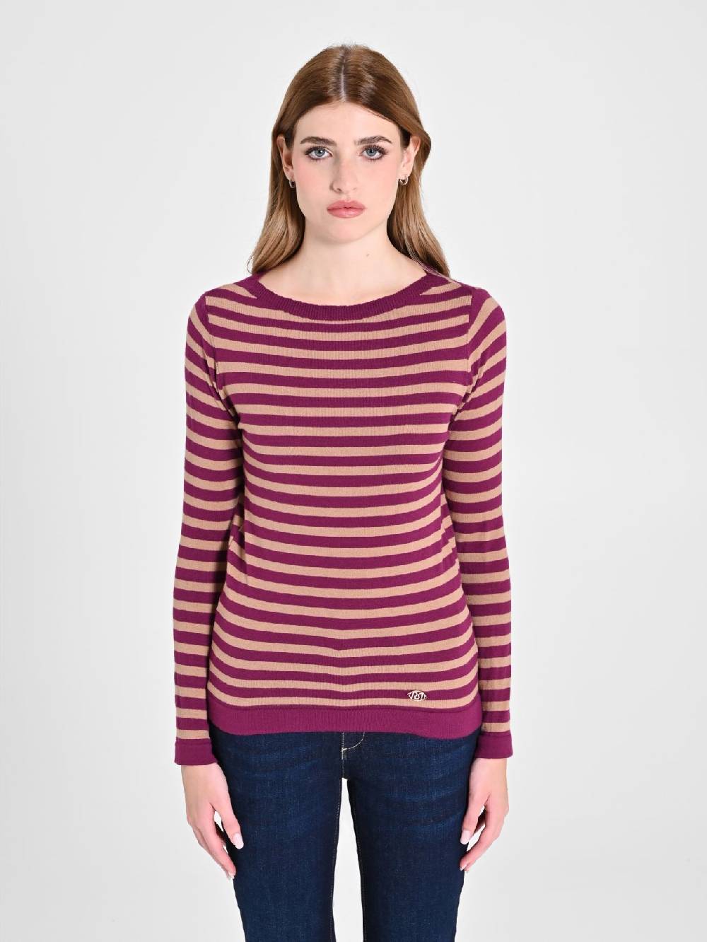 Rinascimento Maglioncino a Righe Beige & Bordeaux Italia