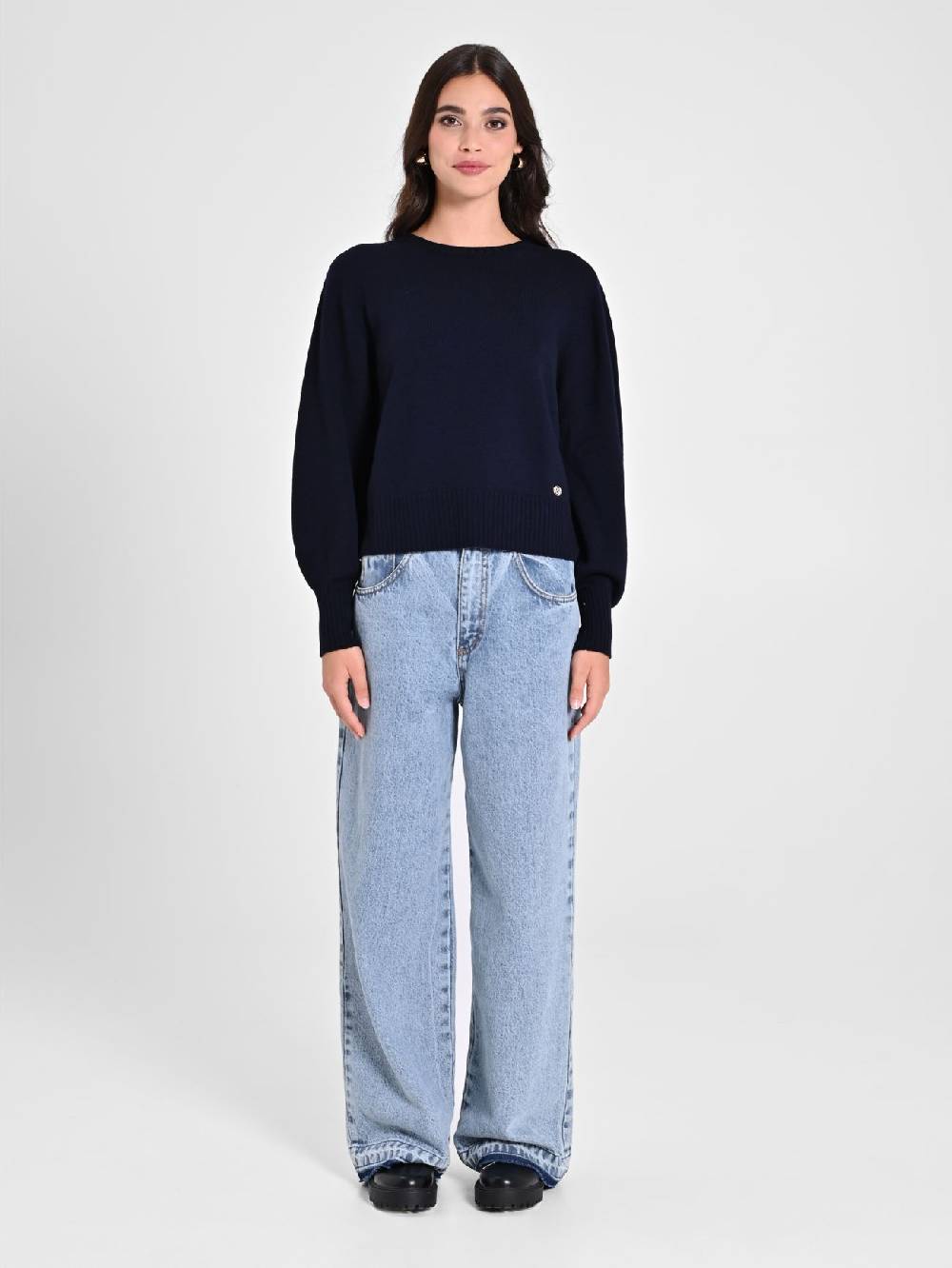 Rinascimento Maglioncino Lana Merino Extrafine Blu Donna Pezzi Unici
