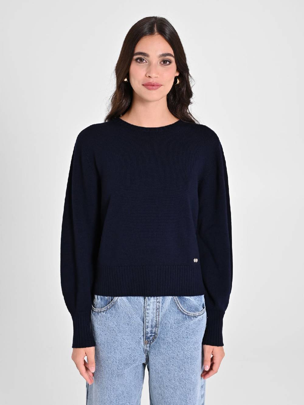 Rinascimento Maglioncino Lana Merino Extrafine Blu Donna Pezzi Unici