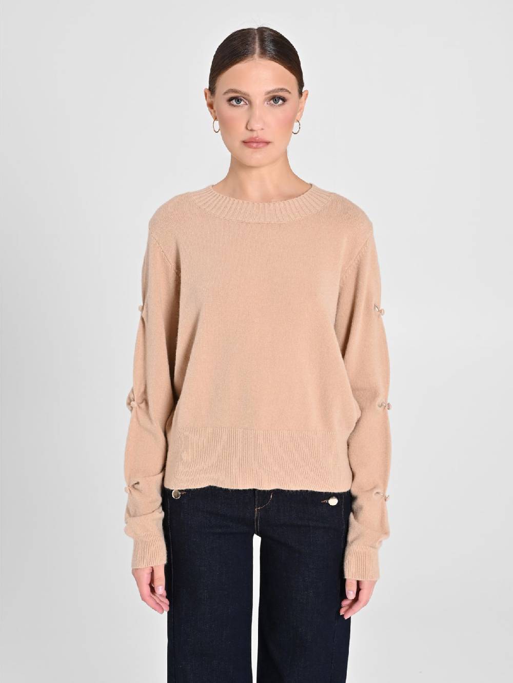 Rinascimento Maglione Cammello con Bottoni Ricoperti Sottocosto