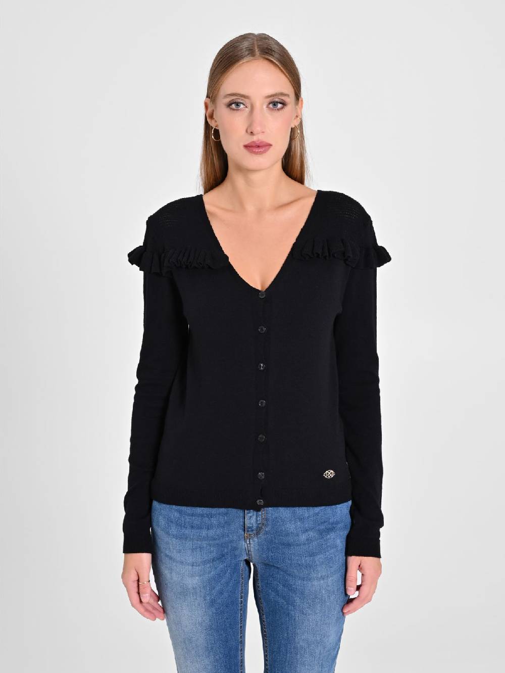 Rinascimento Cardigan Nero con Rouches Convenienza