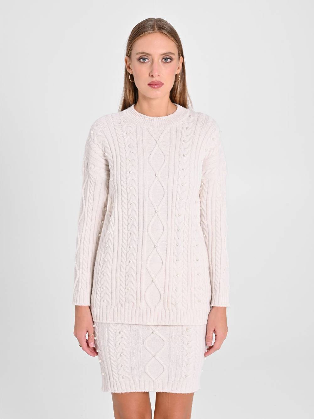 Rinascimento Maglione Bianco con Perle Novità