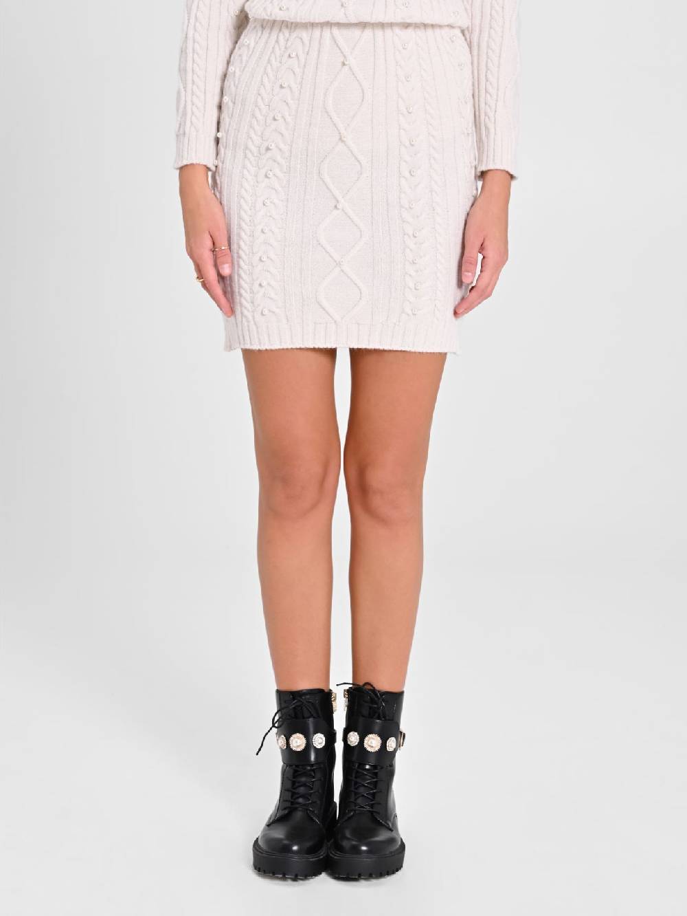 Rinascimento Gonna in Maglia Bianca con Perle Presa