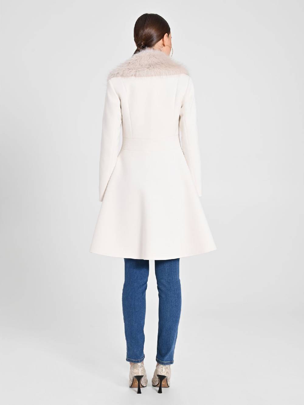 Rinascimento Cappotto Bianco con Collo effetto Pelliccia Sconto
