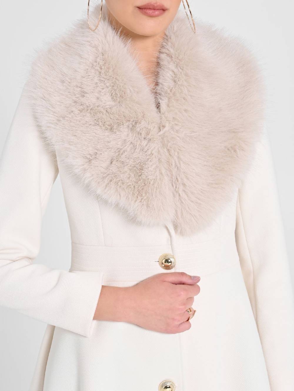 Rinascimento Cappotto Bianco con Collo effetto Pelliccia Sconto