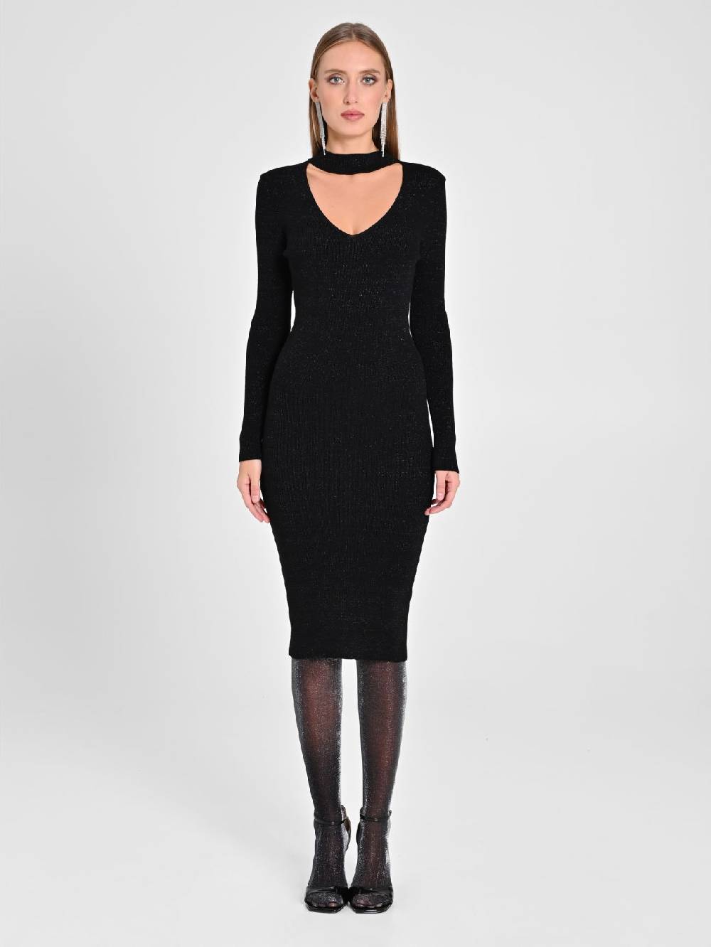 Rinascimento Abito Nero Lurex in Maglia Economico