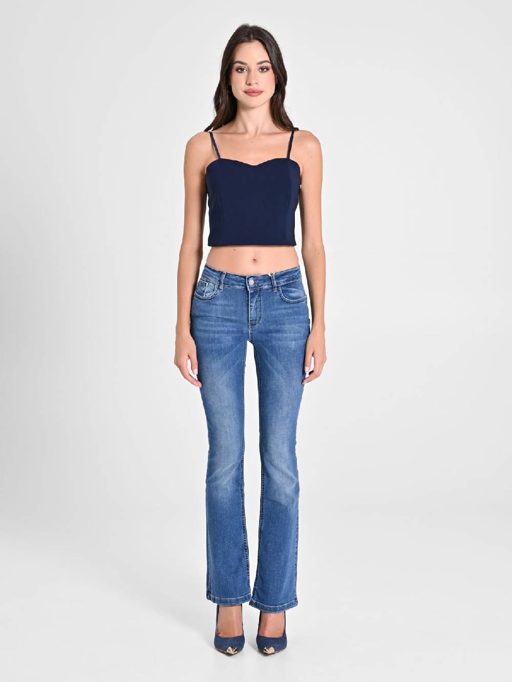 Rinascimento Crop Top Blu con Scollo a Cuore Shopping online