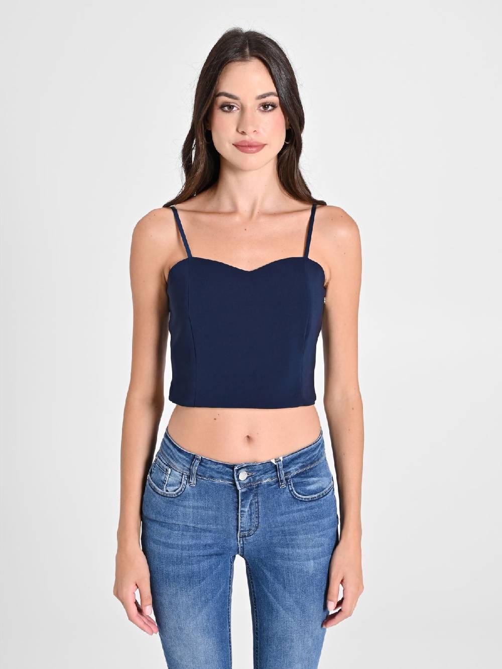 Rinascimento Crop Top Blu con Scollo a Cuore Shopping online