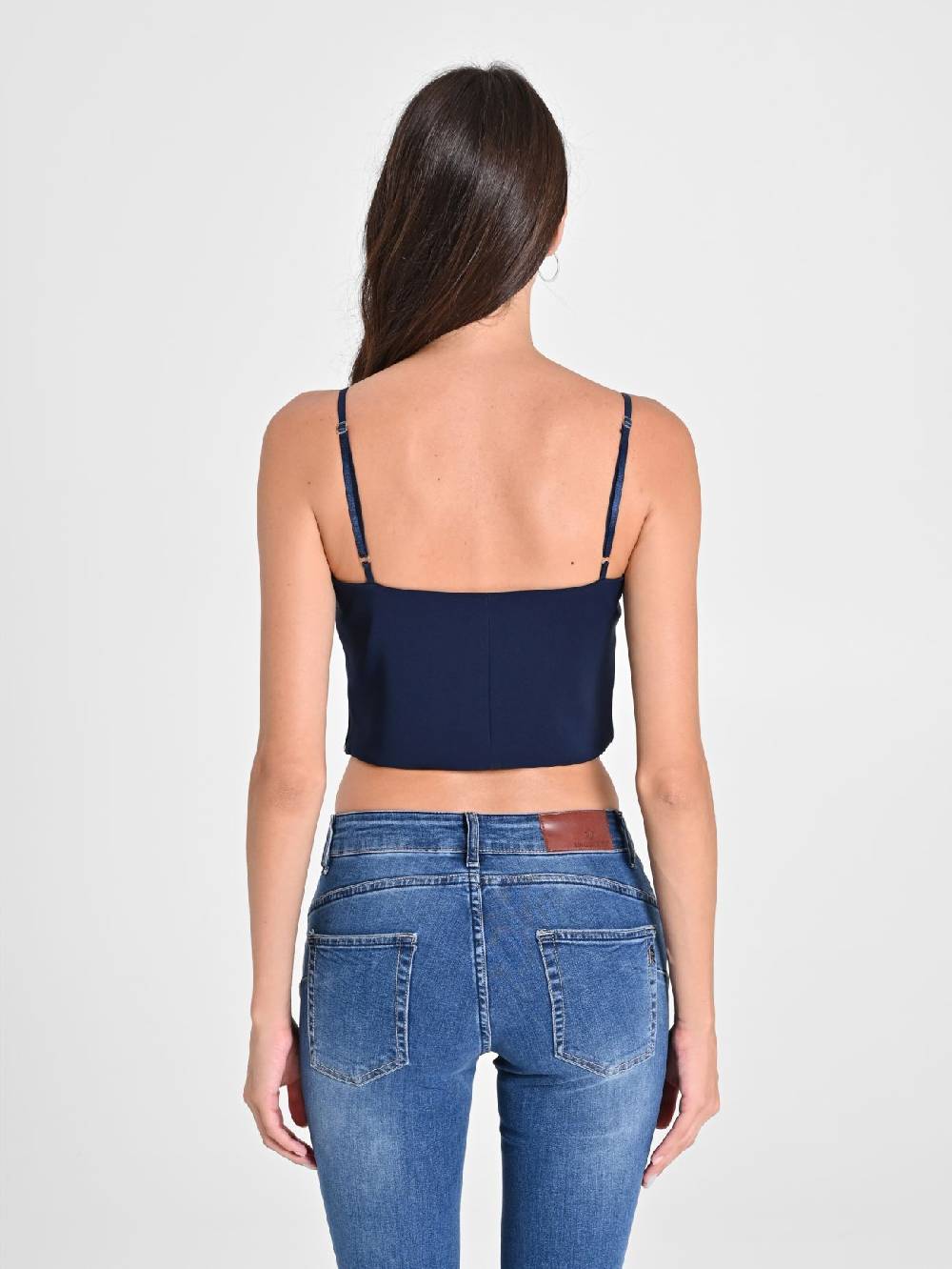 Rinascimento Crop Top Blu con Scollo a Cuore Shopping online