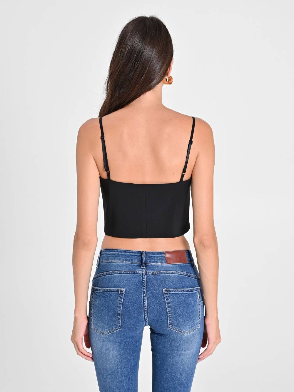 Rinascimento Crop Top Nero con Scollo a Cuore Offerta esclusiva