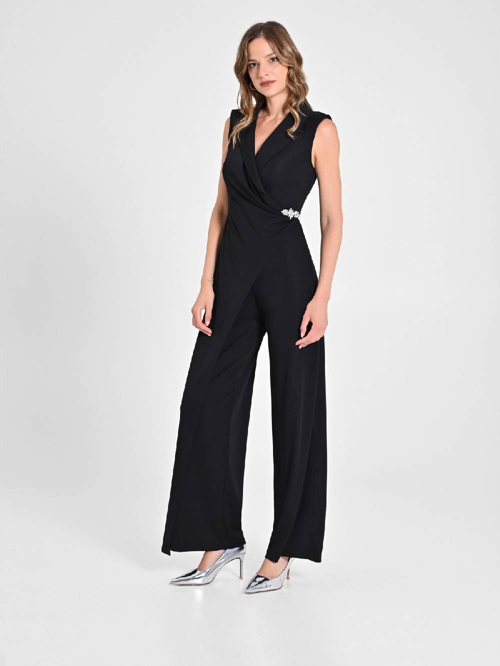 Rinascimento Tuta Tuxedo in Tessuto Fluido Nero Black Friday Prezzi