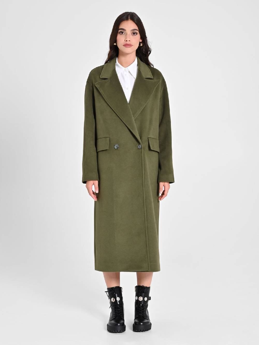 Rinascimento Maxi Cappotto Verde Militare Prezzo Ridotto