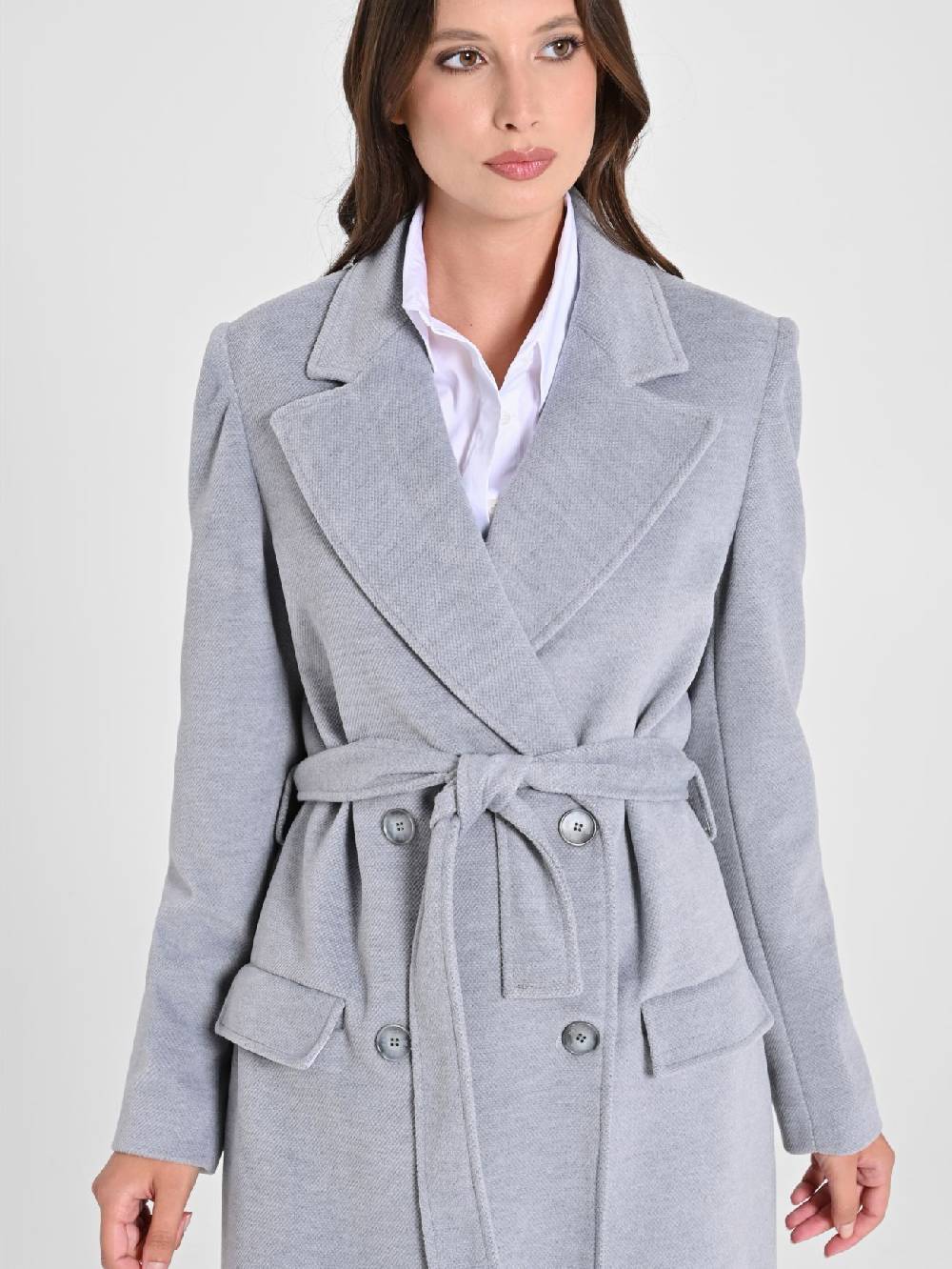Rinascimento Maxi Cappotto Grigio con Cintura Sottocosto