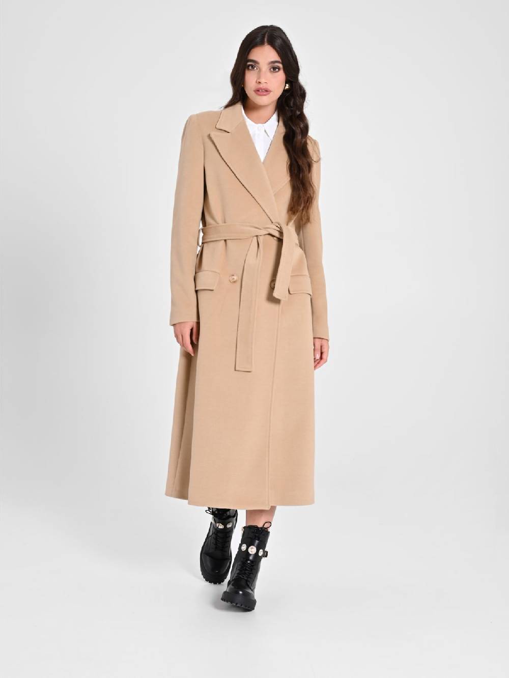 Rinascimento Maxi Cappotto Cammello con Cintura Convenienza