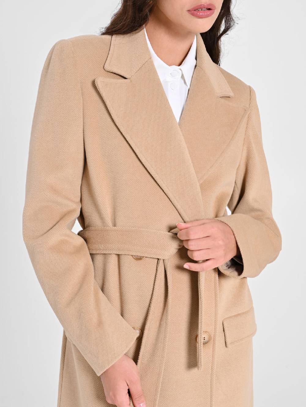 Rinascimento Maxi Cappotto Cammello con Cintura Convenienza