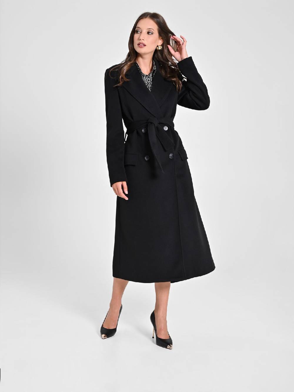 Rinascimento Maxi Cappotto Nero con Cintura Novità