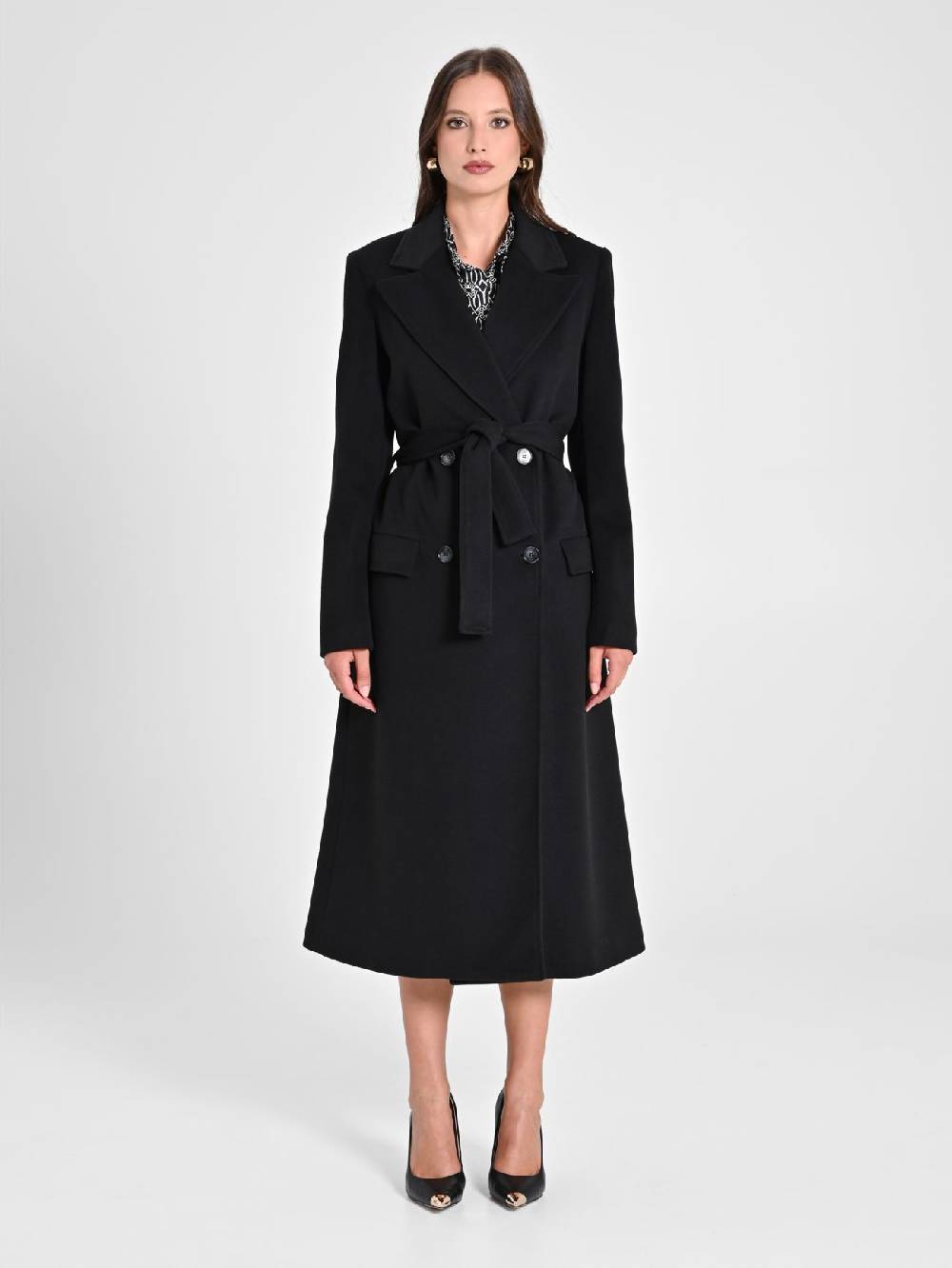 Rinascimento Maxi Cappotto Nero con Cintura Novità